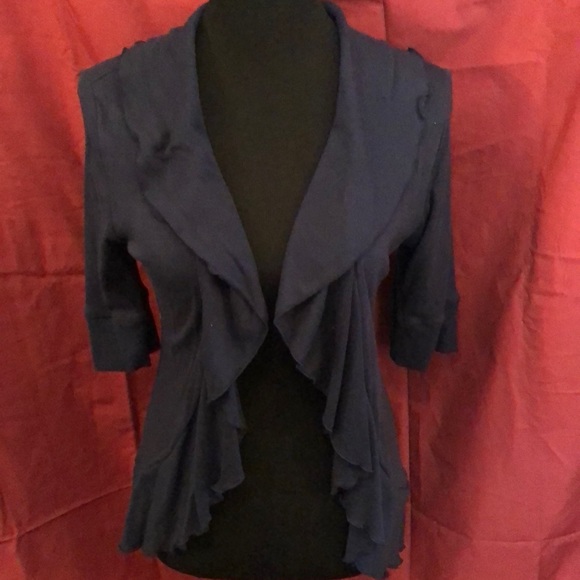 Express Tops - Express 3/4 sleeve ruffle navy cardigan